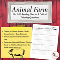 Animal Farm Reading Checks & Critical Thinking Questions | Ch. 1–10 Novel Study