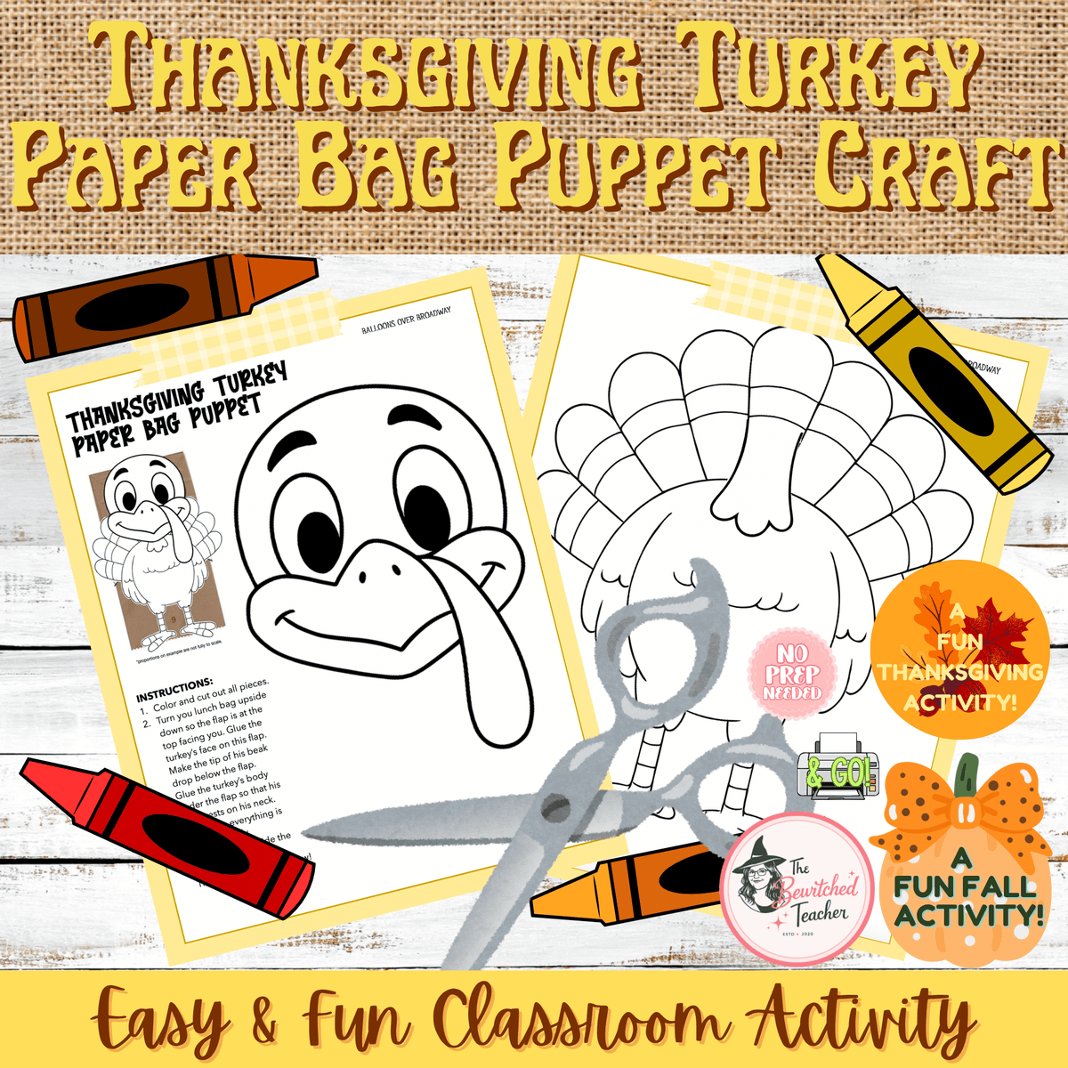 Thanksgiving Turkey Paper Bag Hand Puppet Craft | November Fine Motor & Literacy
