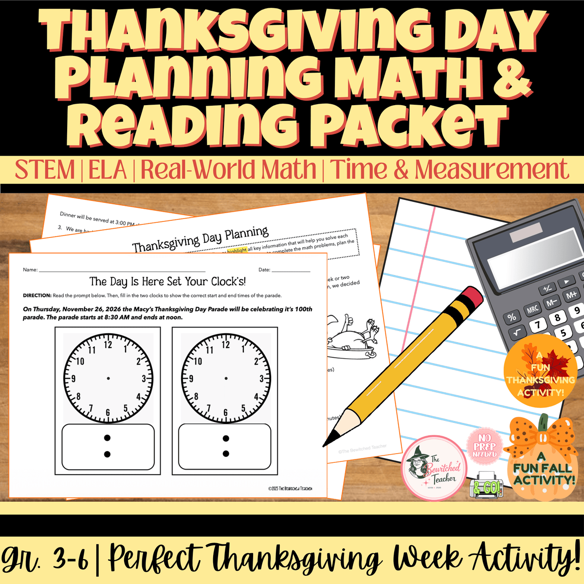 Thanksgiving Day Math Activity Packet | Turkey Cooking Math, Time & Fractions
