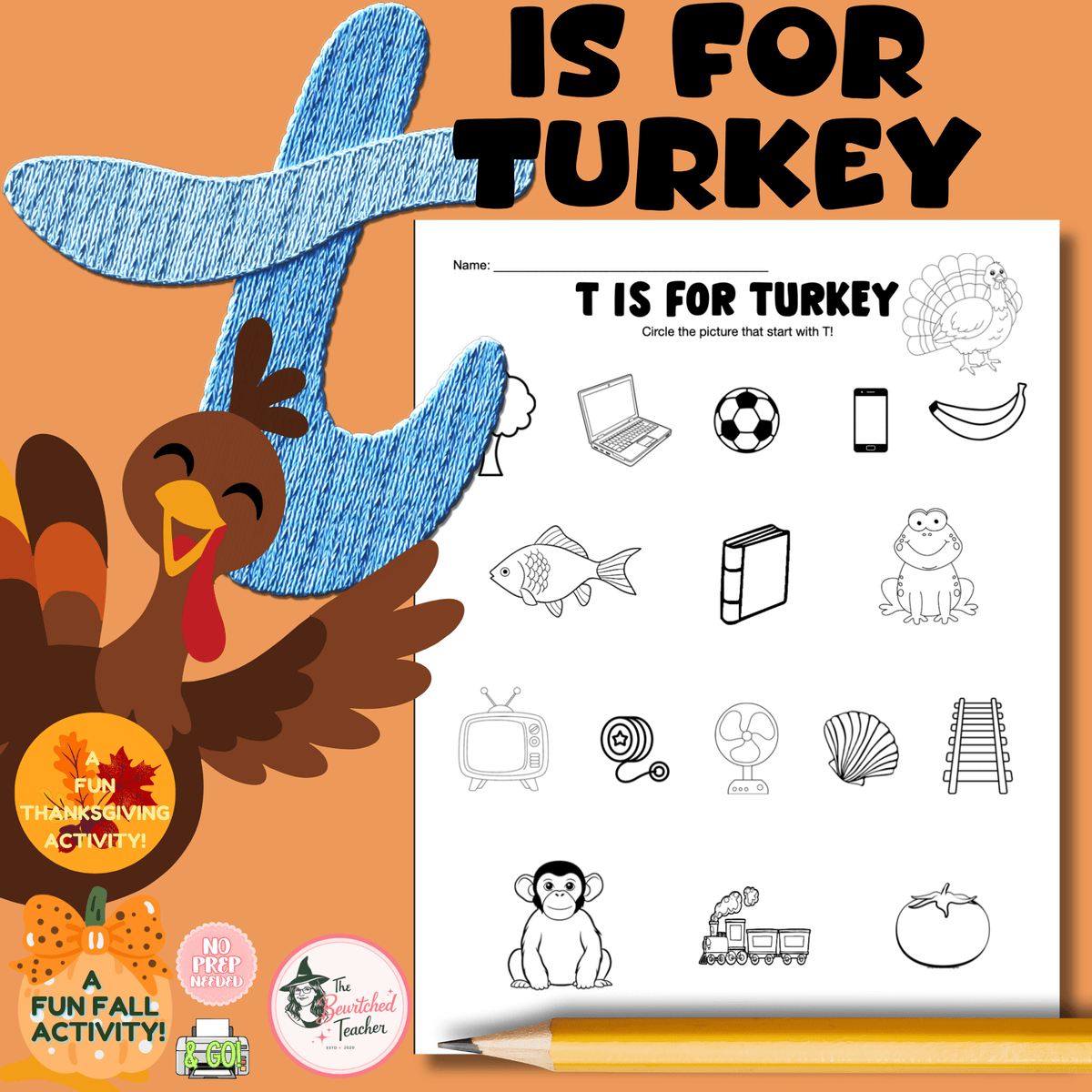 T is for Turkey | Thanksgiving Alphabet & Letter T Phonics Worksheet