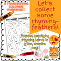 Collecting Rhyming Words: Feathers Coloring Worksheet | Thanksgiving Activity