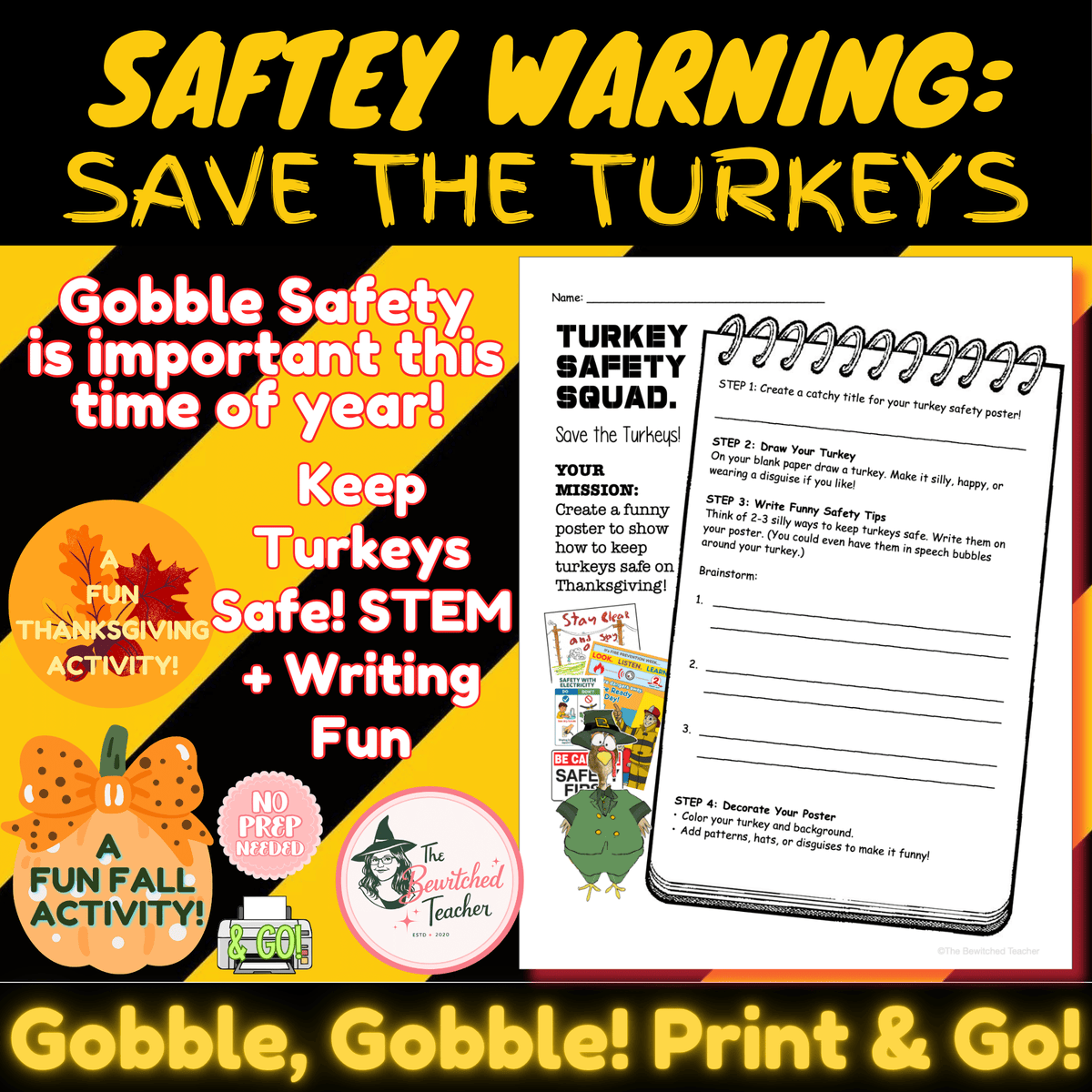 Turkey Safety Poster Project | Thanksgiving Writing & Craft Activity