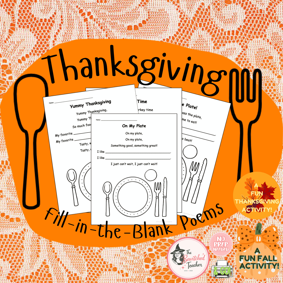 Thanksgiving Fill-In-the-Blank Poems & Songs | Writing & Drawing Activity