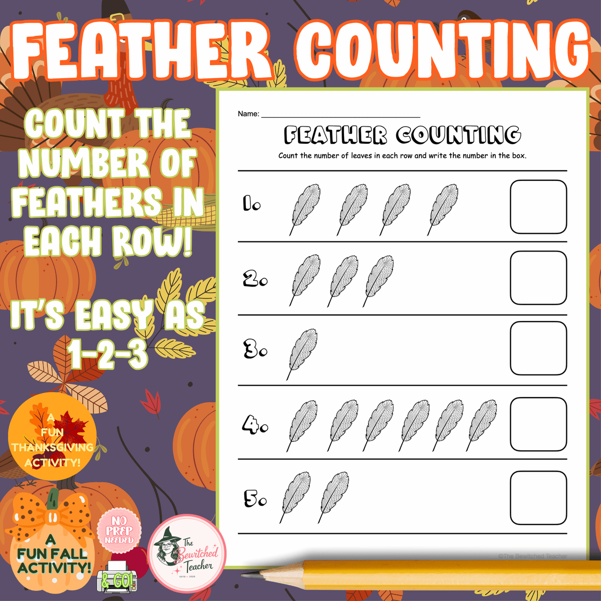 Feather Counting Activity | Thanksgiving Math Center & Counting Printable