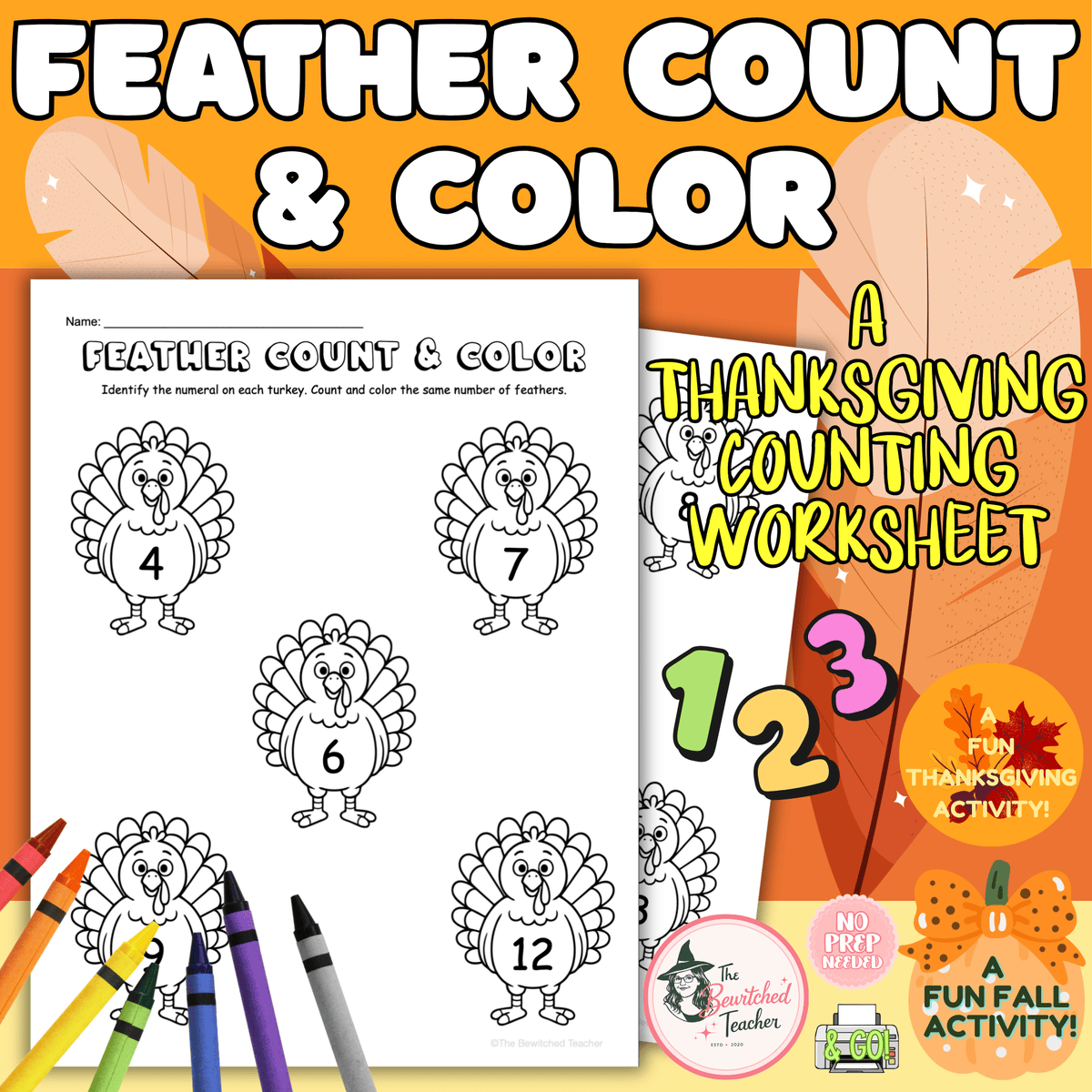 A Turkey Feather's Count & Color | A Thanksgiving Math Activity Worksheet