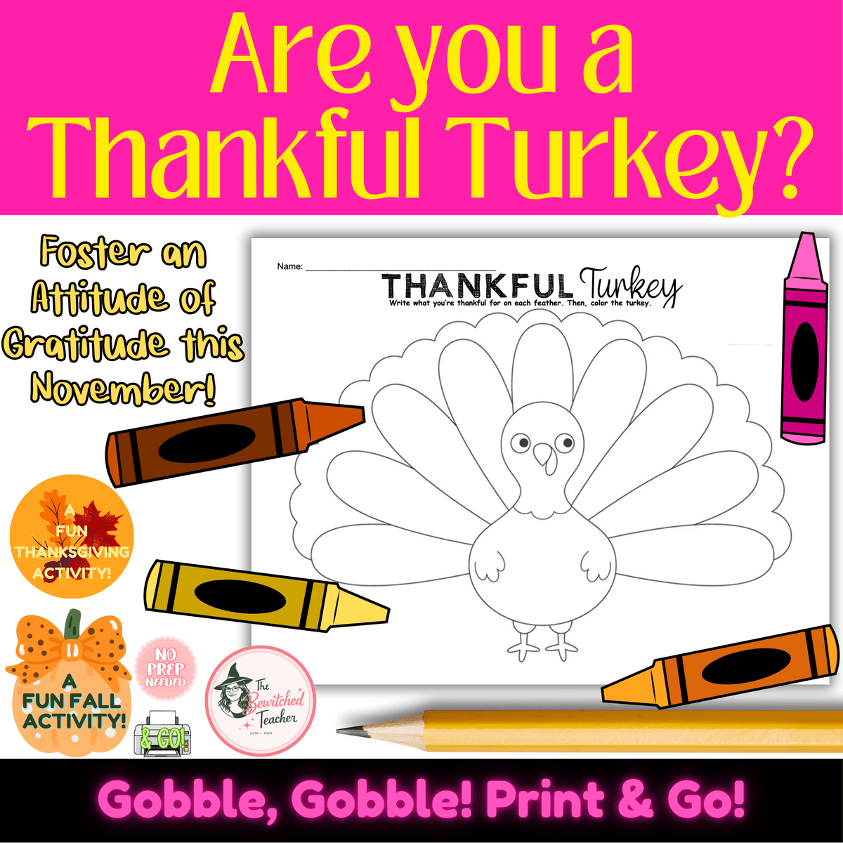 Thankful Turkey Worksheet | Thanksgiving ELA & Gratitude Activity