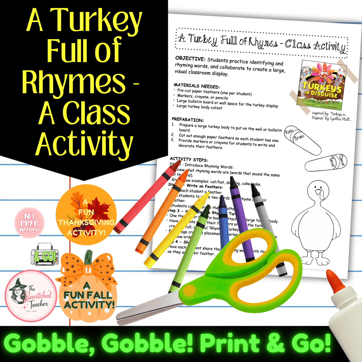 A Turkey Full of Rhymes | Thanksgiving Poetry & Phonics Class Craftivity