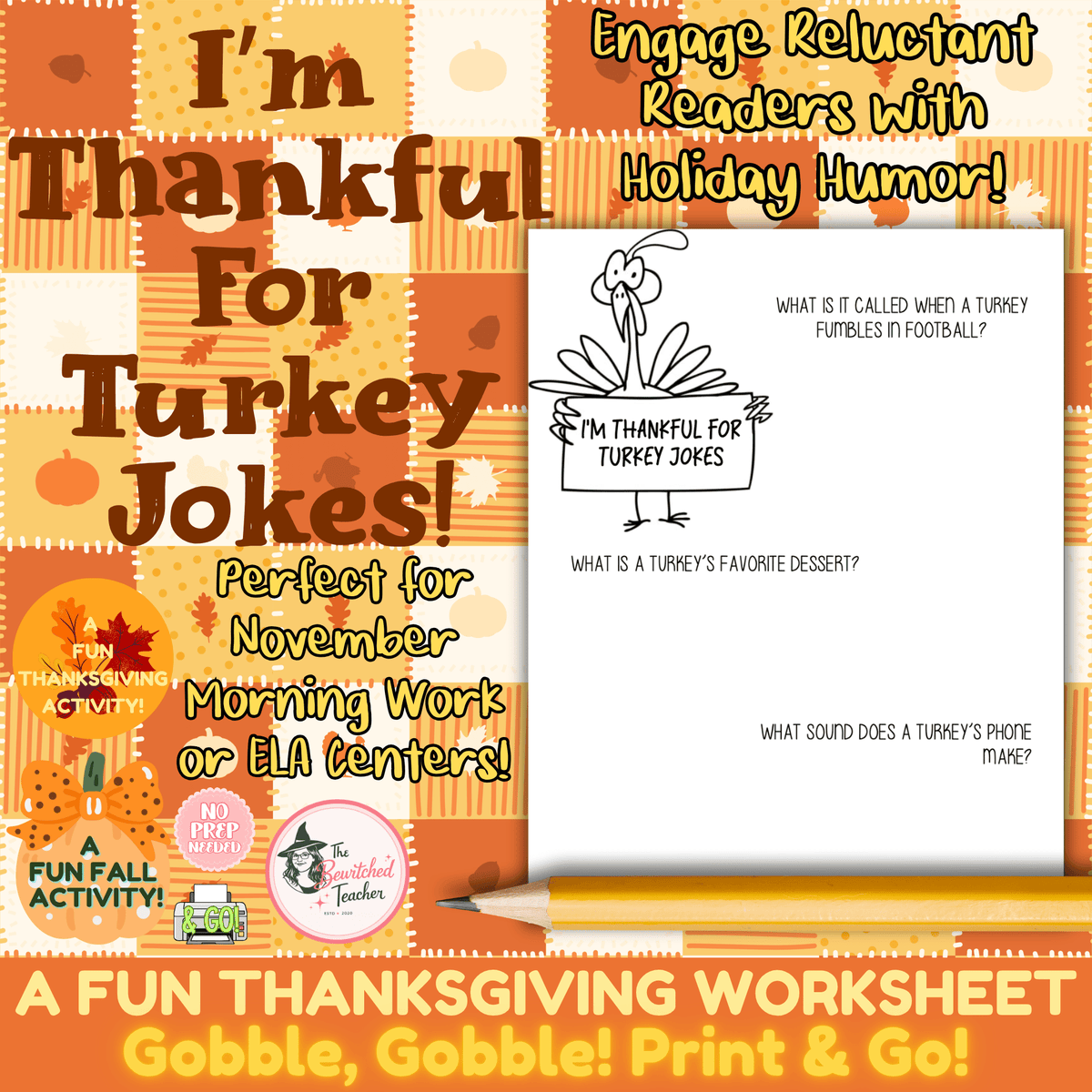 Turkey Jokes Worksheet & Reading Comprehension | Thanksgiving Activity