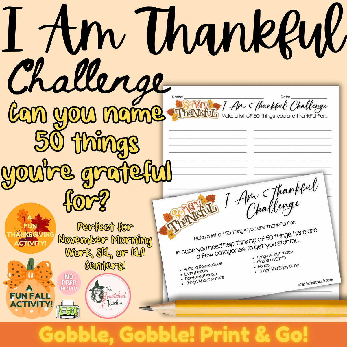 I Am Thankful Challenge | Gratitude Writing Activity & List-Making Project