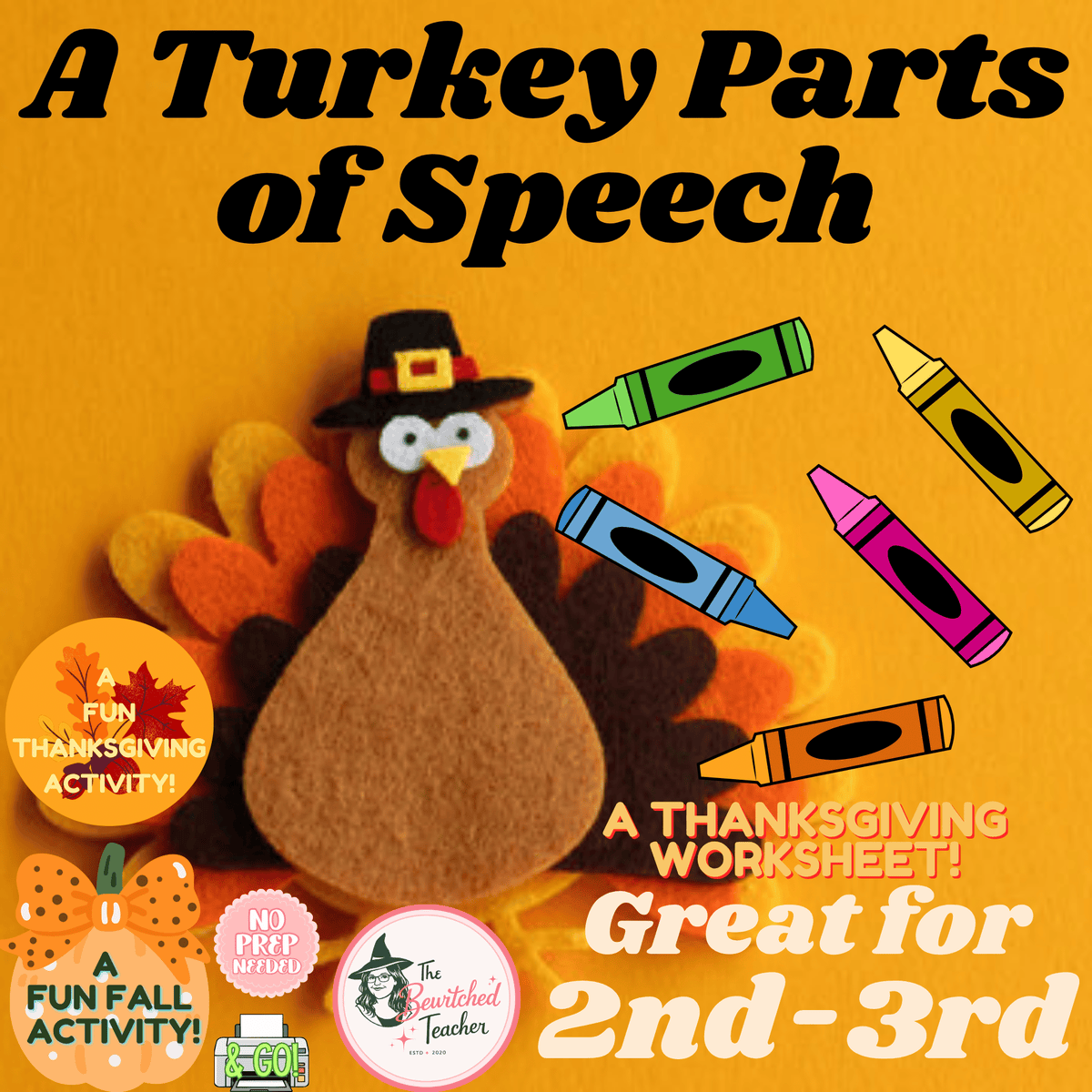 A Turkey's Parts of Speech - A Thanksgiving Coloring Activity Worksheet
