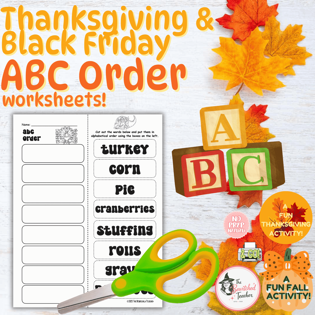 Thanksgiving & Black Friday Alphabetical Order Worksheets | Cut & Paste ABC Order