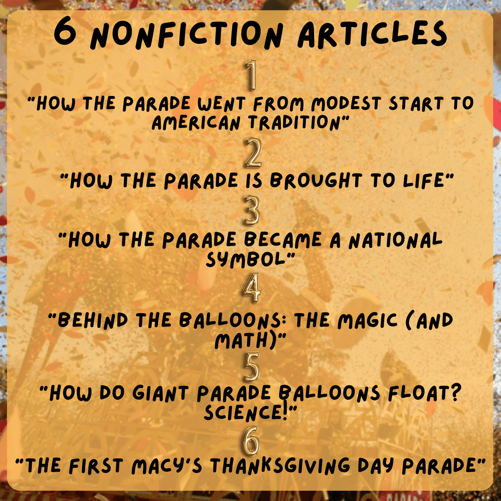 Macy’s Thanksgiving Parade Nonfiction Reading Comprehension Bundle | 6 Articles