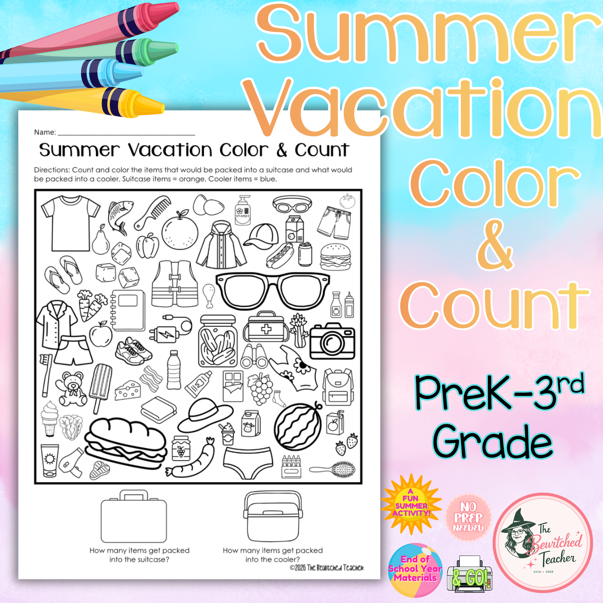 Summer Vacation Color & Count Activity | Sorting & Counting Math Center