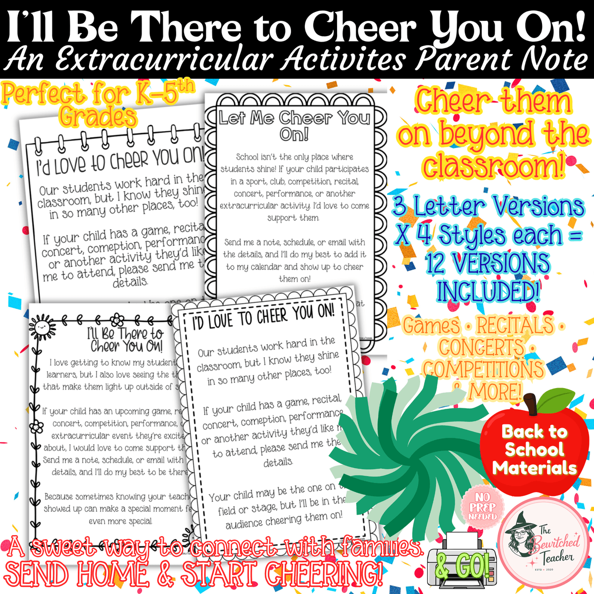 I’d Love to Cheer You On! | Extracurricular Activities Parent Note | Family Communication