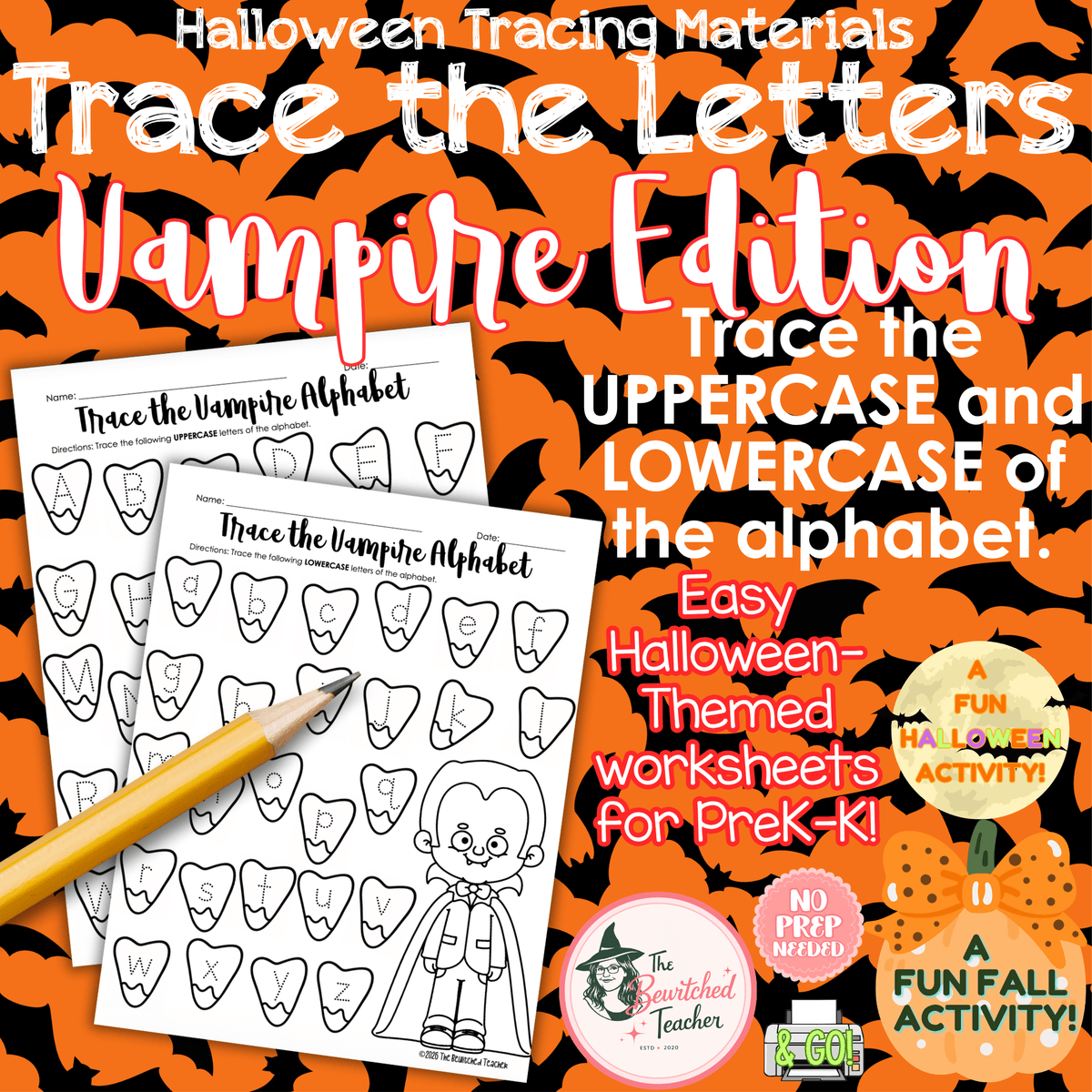 Halloween Trace the Letters | Vampire Teeth Alphabet Tracing | Uppercase & Lowercase
