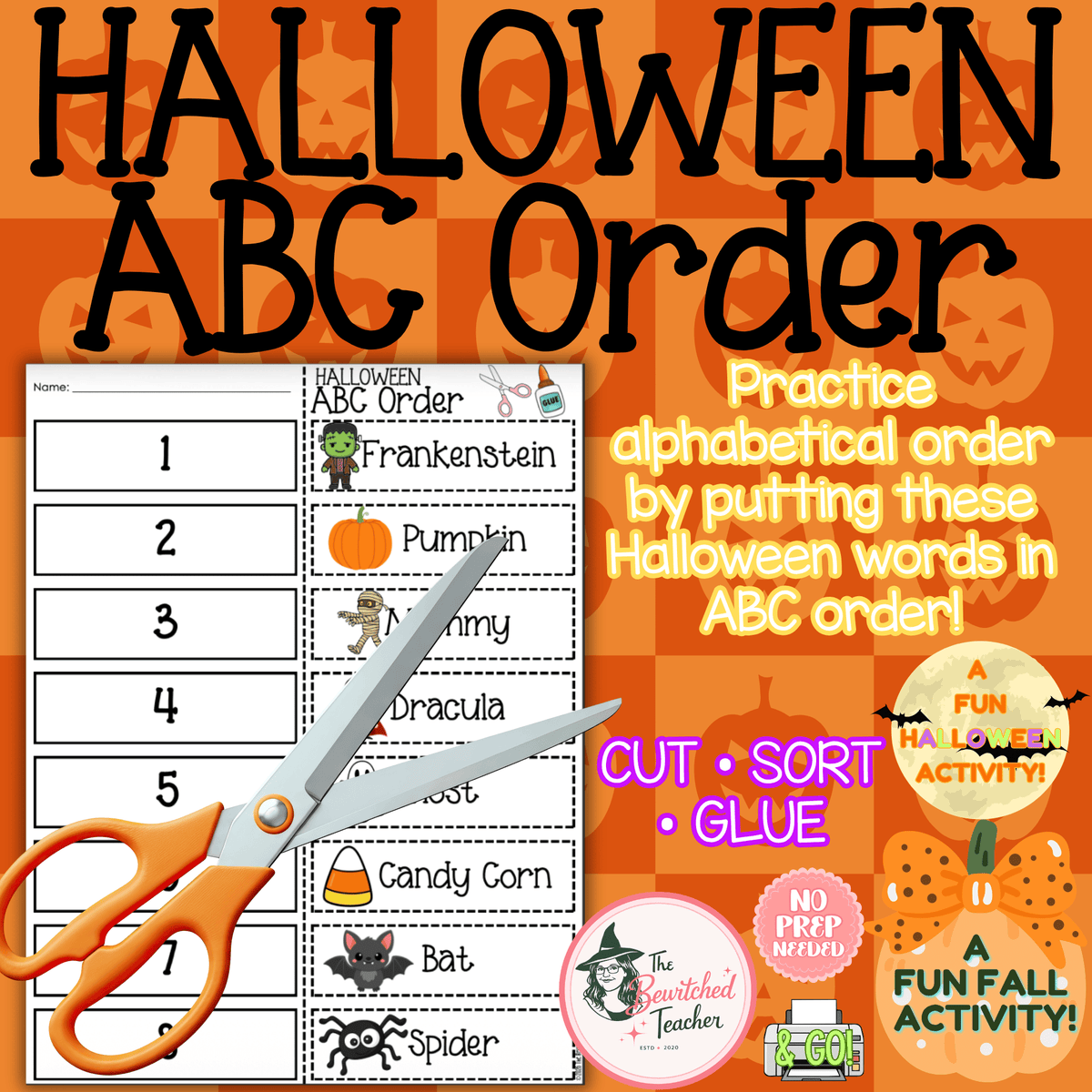 Halloween ABC Order Cut & Paste | Alphabetical Order Activity