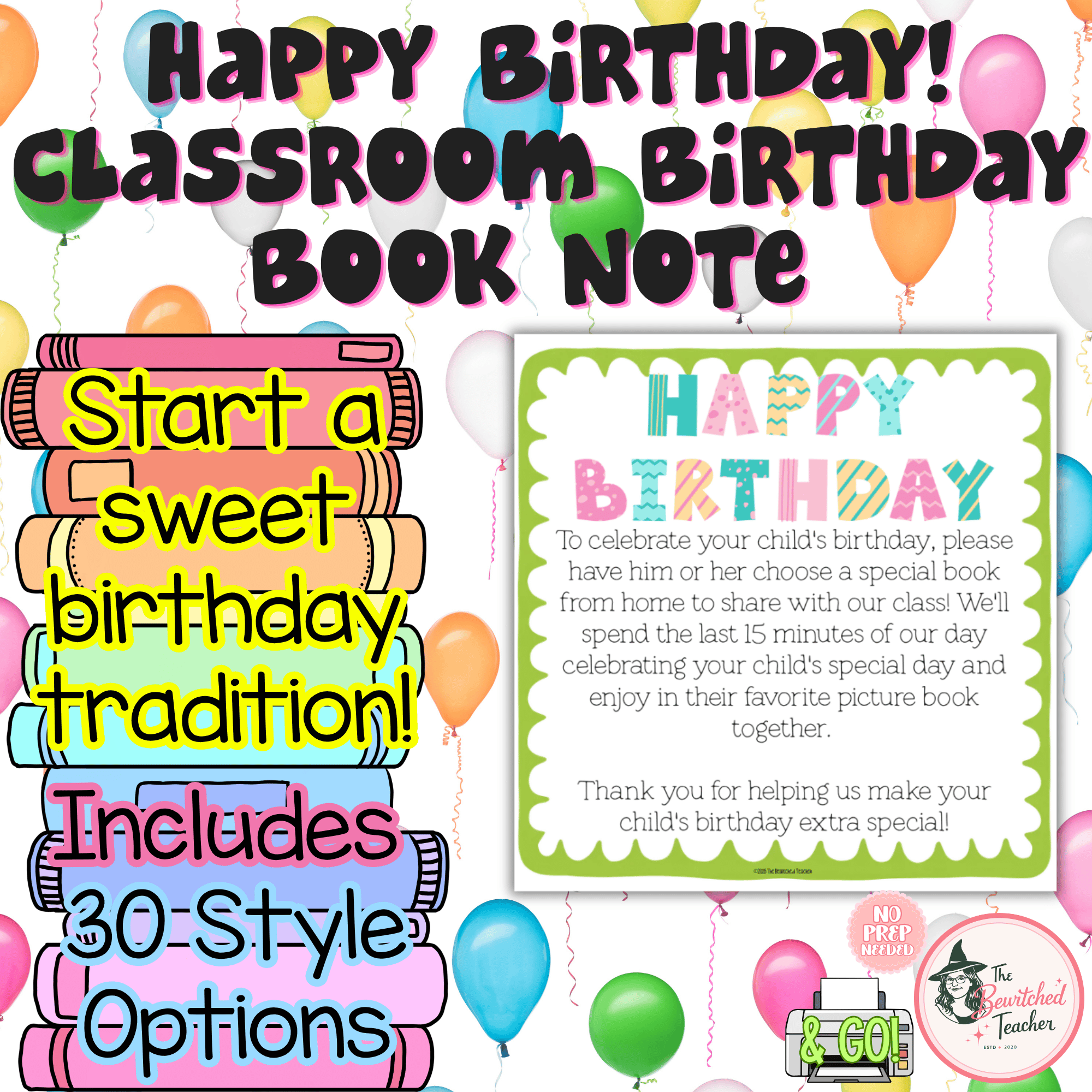 Happy Birthday! Classroom Birthday Book Note | 30 Editable Style Options