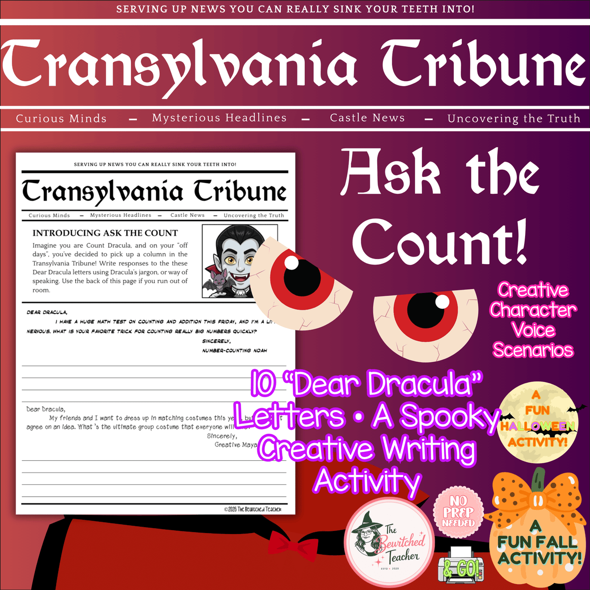 Ask the Count! A Dracula Creative Writing Activity | Halloween Writing Prompts