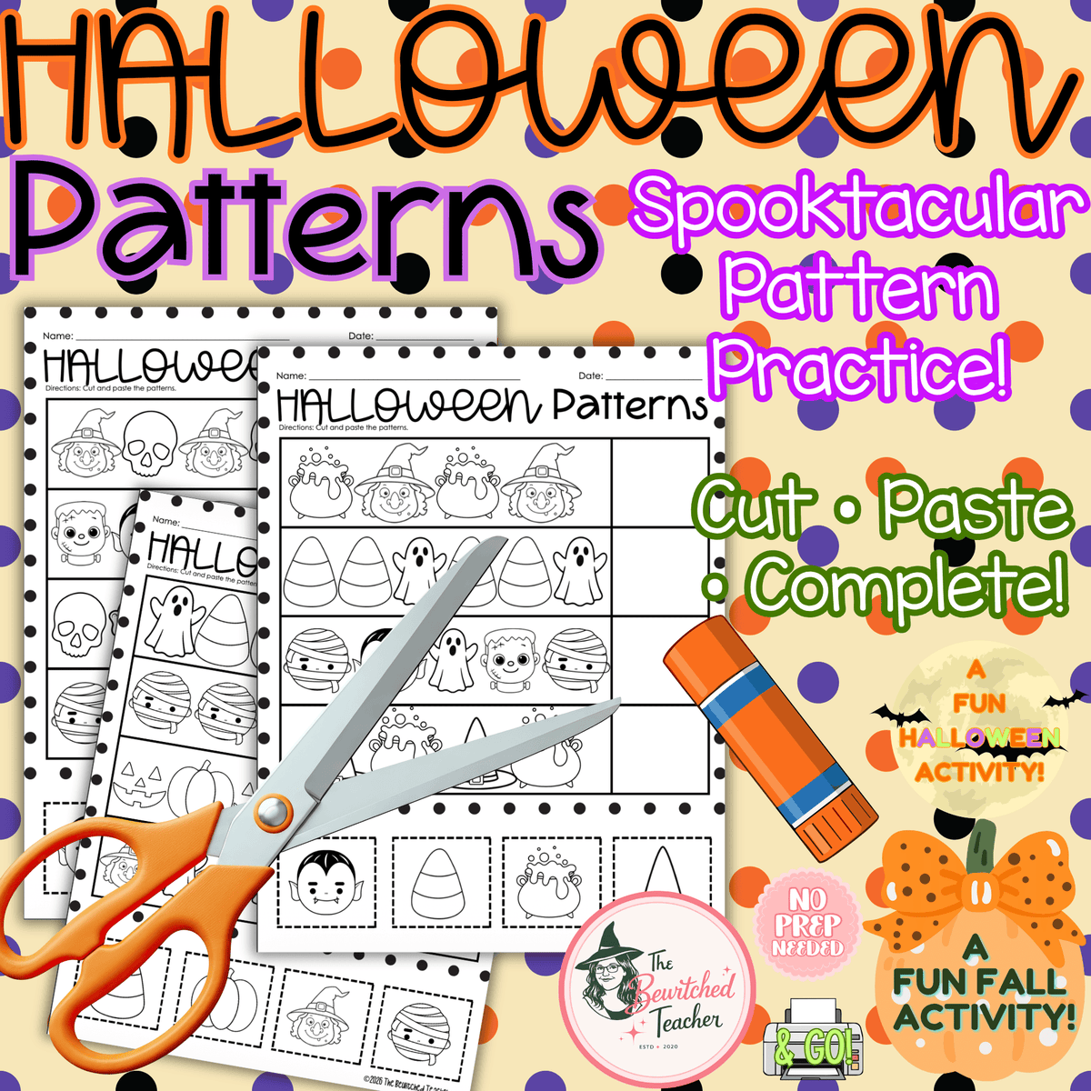 Halloween Patterns: Cut & Paste Pattern Worksheets