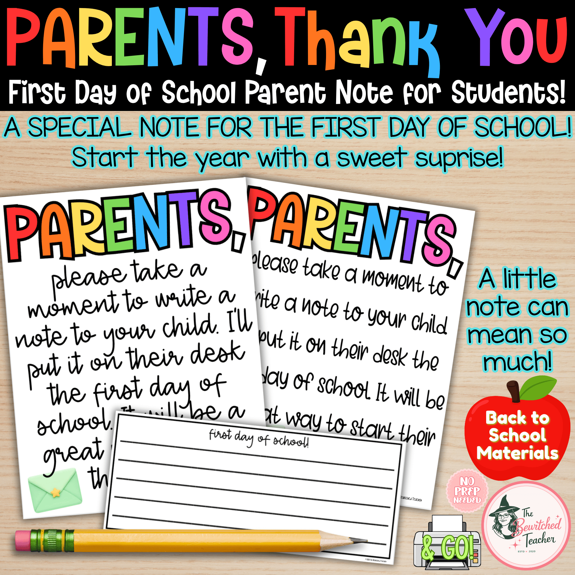 Parents, Thank You! | First Day of School Parent Note