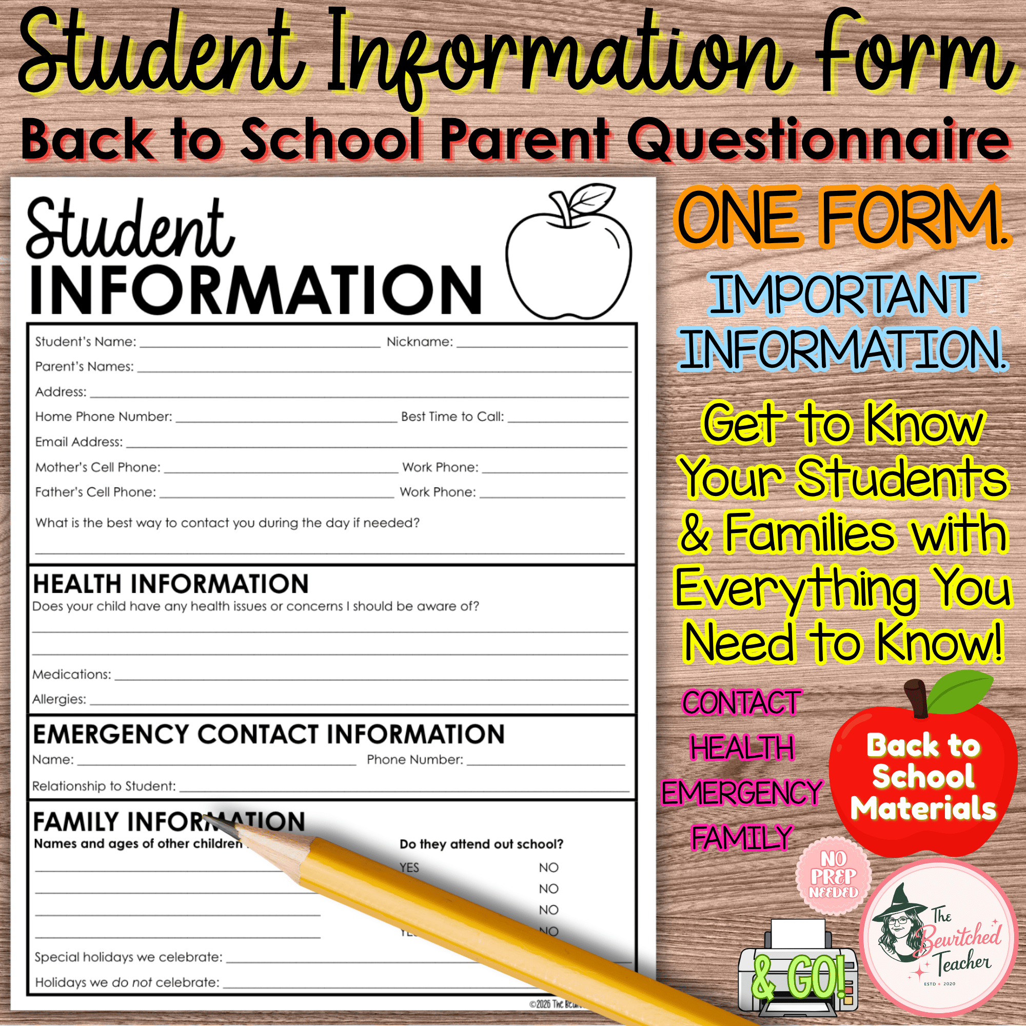 Student Information Form | Back to School Parent Questionnaire