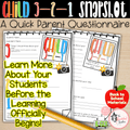 Child 3-2-1 Snapshot | Parent Questionnaire & Back-to-School Student Information Form