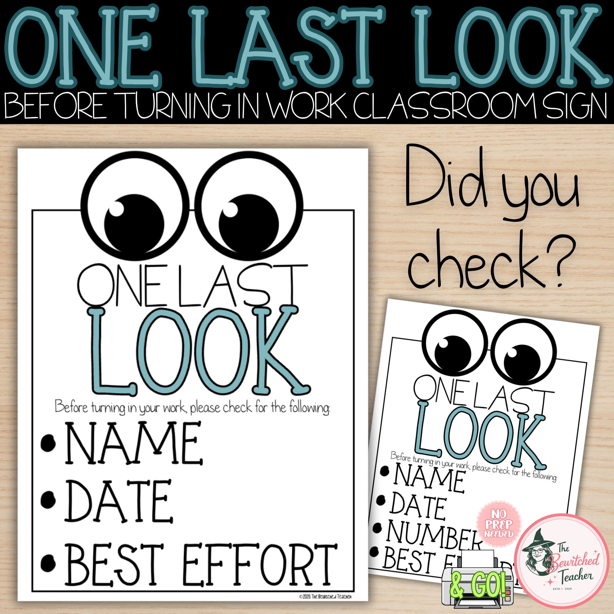One Last Look | Before Turning In Work Classroom Sign