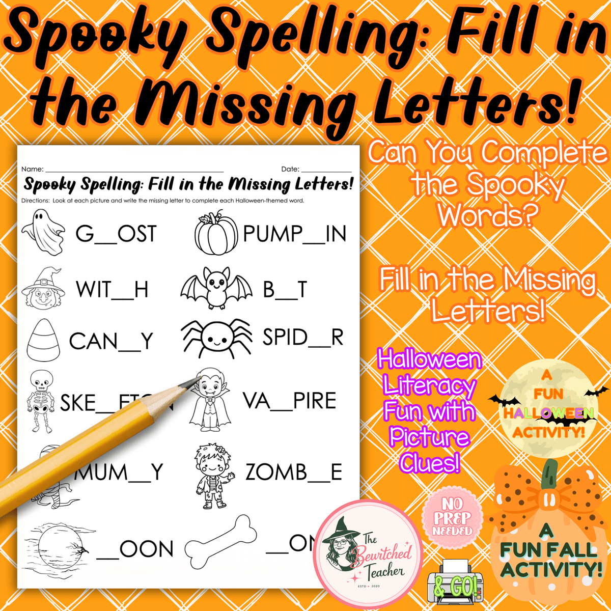 Spooky Spelling: Halloween Fill-in-the-Missing-Letters Activity