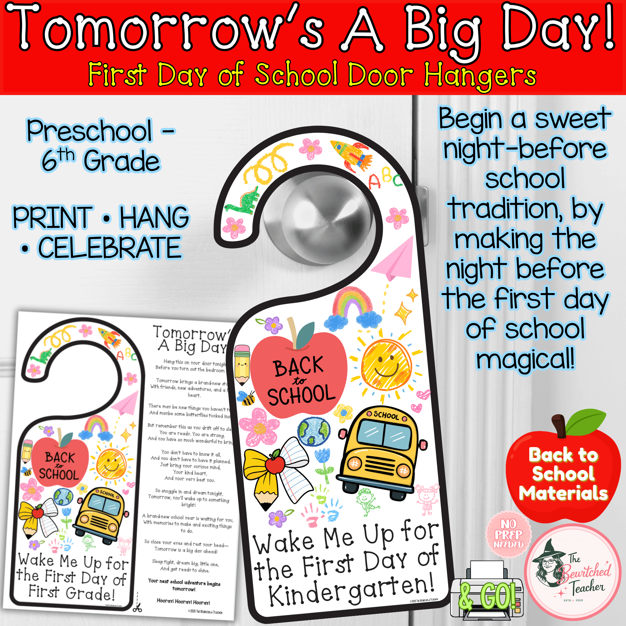 Tomorrow’s a Big Day! | First Day of School Door Hangers | Preschool–6th