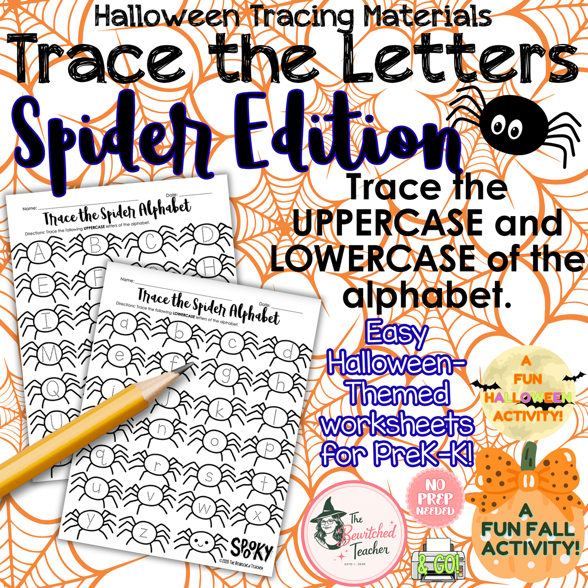 Halloween Trace the Letters | Spider Alphabet Tracing | Upper & Lower