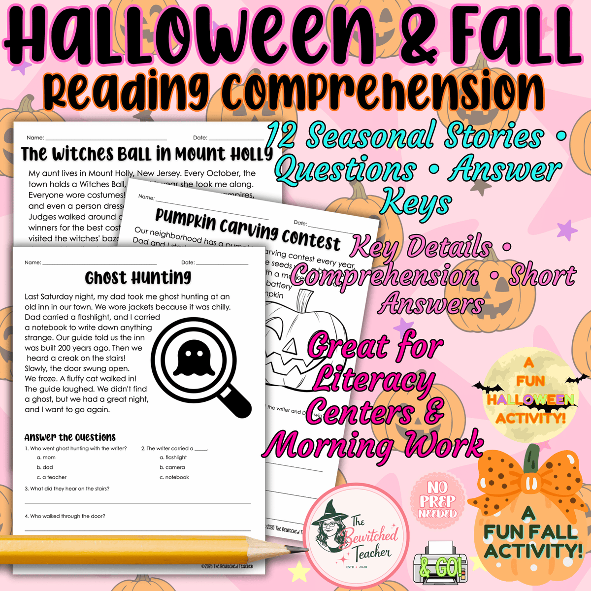 Halloween & Fall Reading Comprehension Passages | 12 Stories, Questions & Answer Keys