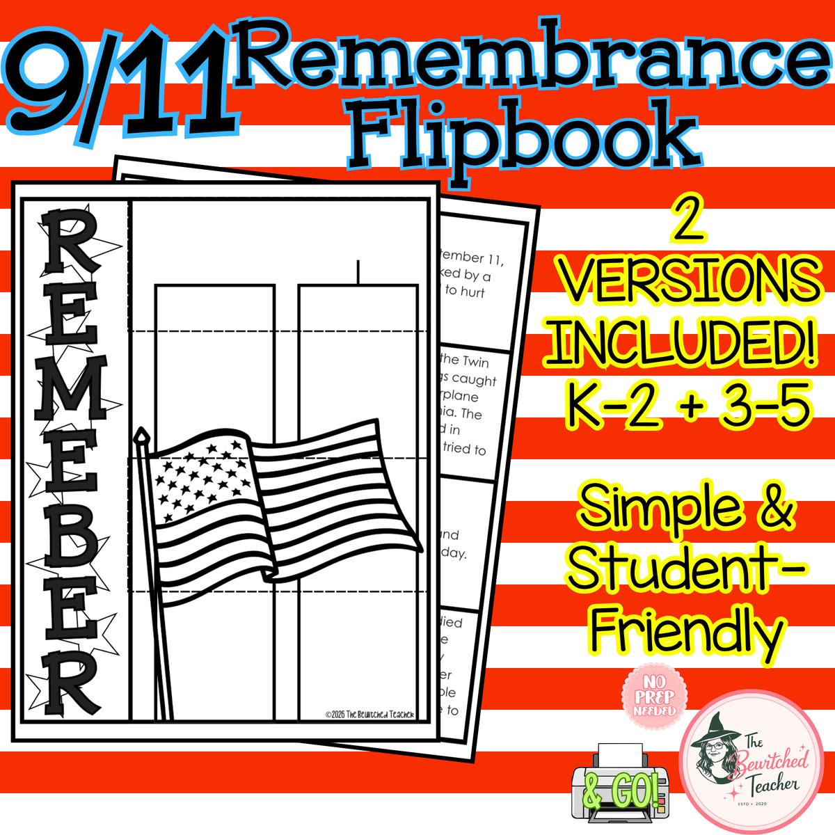 9/11 Remembrance Flipbook | September 11 Memorial | K-2 & 3-5