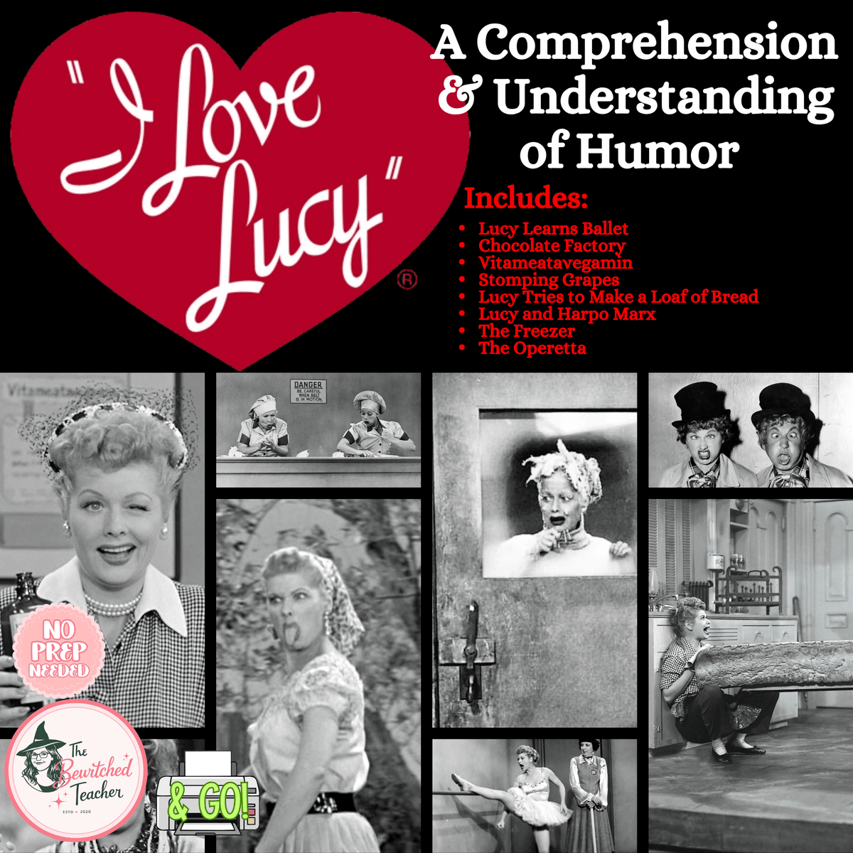 I Love Lucy Comprehension & Humor Analysis Activities | ELA Comedy Bundle