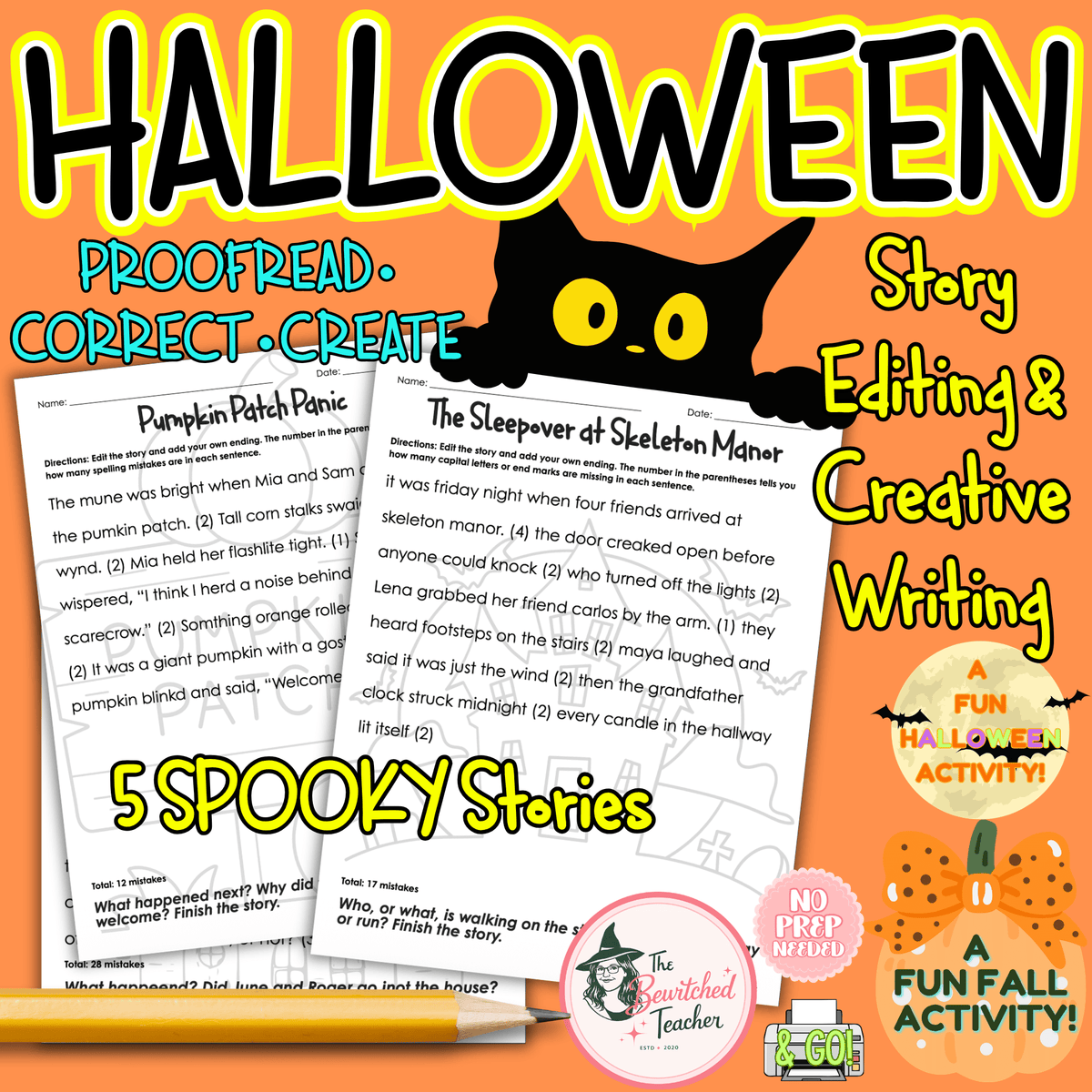 Halloween Editing & Creative Writing Worksheets | Proofreading Stories