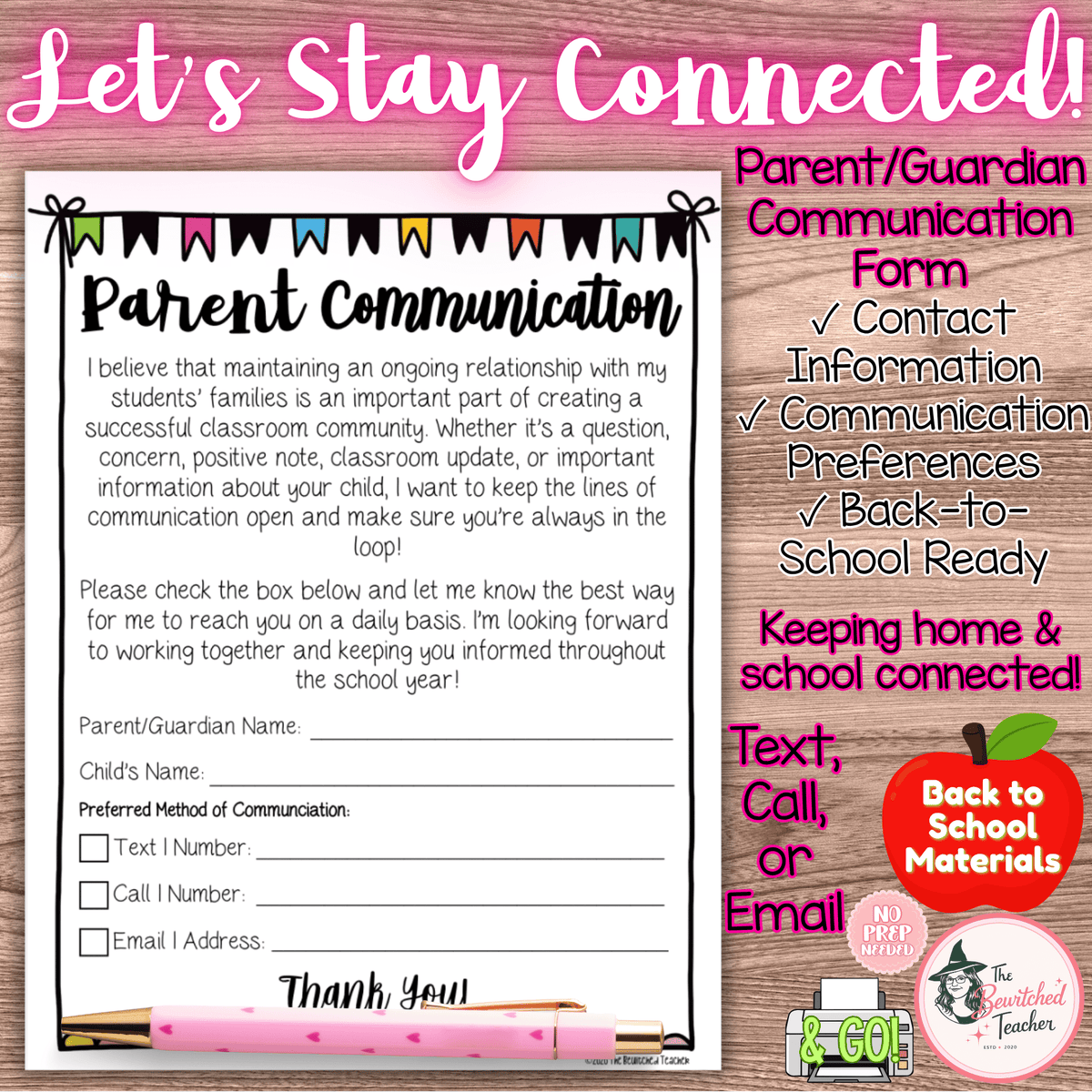 Parent Communication Form | Back to School Family Contact Information