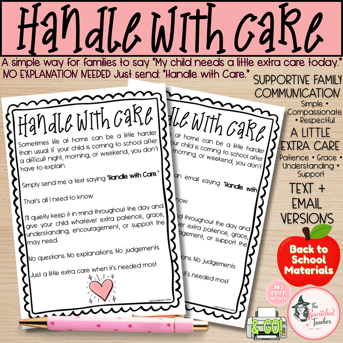 Handle with Care Parent Note | Family Communication | Text & Email Templates