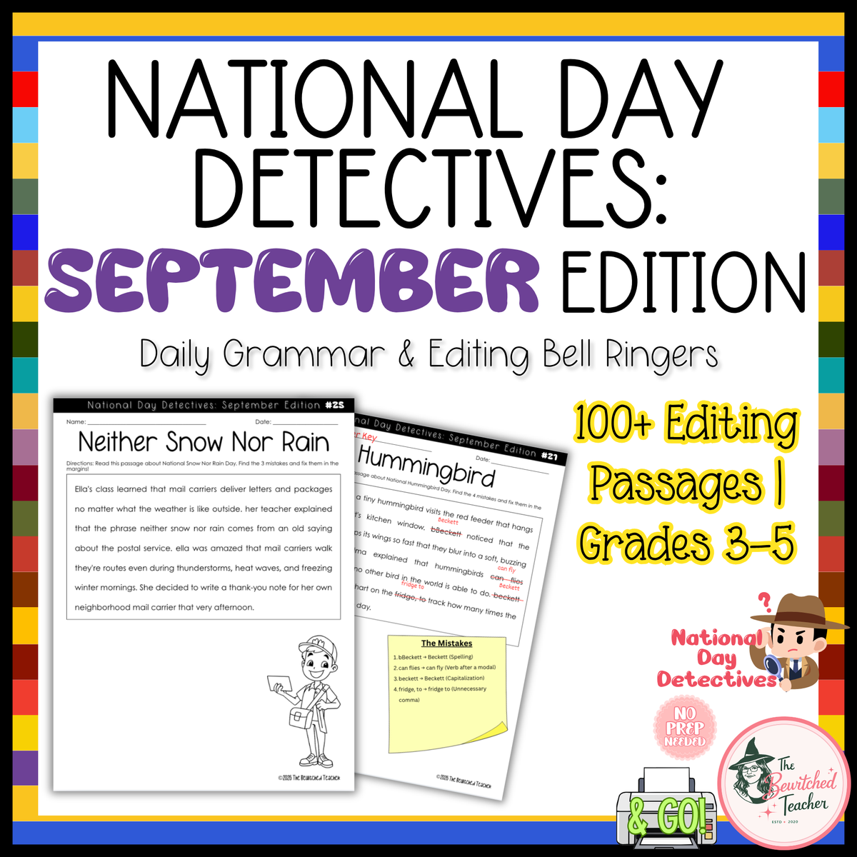 National Day Detectives: September Daily Grammar & Editing Practice | 3rd-5th Grade