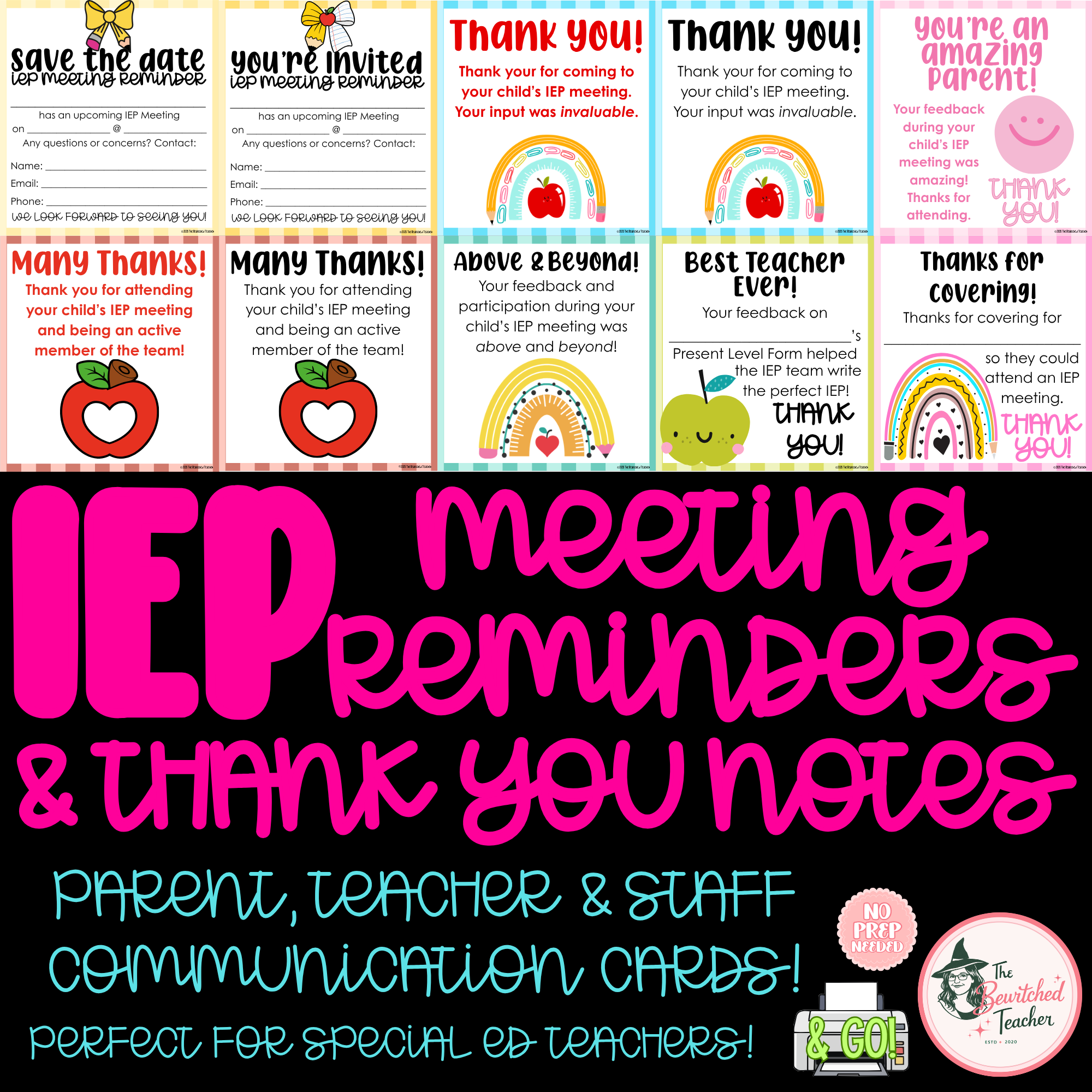 IEP Meeting Reminder & Thank You Notes | Parent, Teacher & Staff Communication