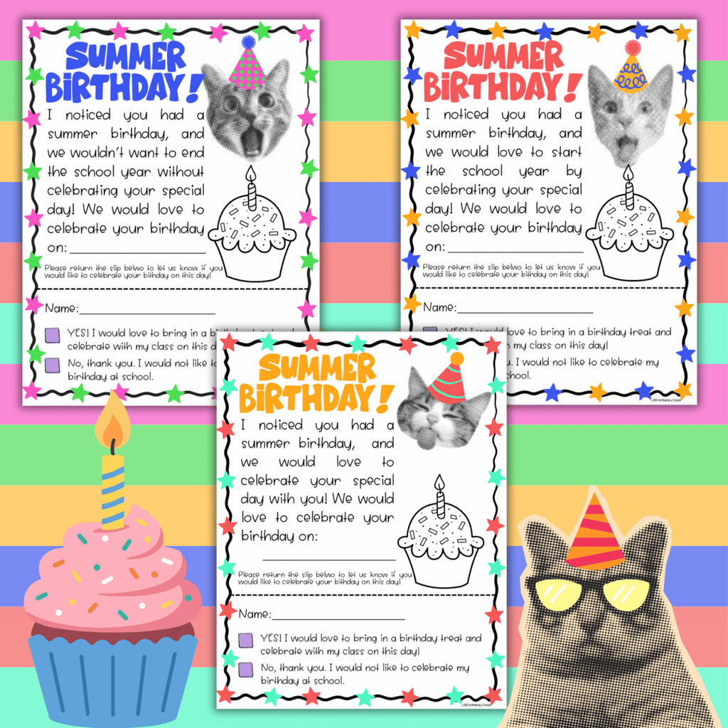 Summer Birthday Celebration Notes | Summer Birthday Treat Letter & Parent Slip
