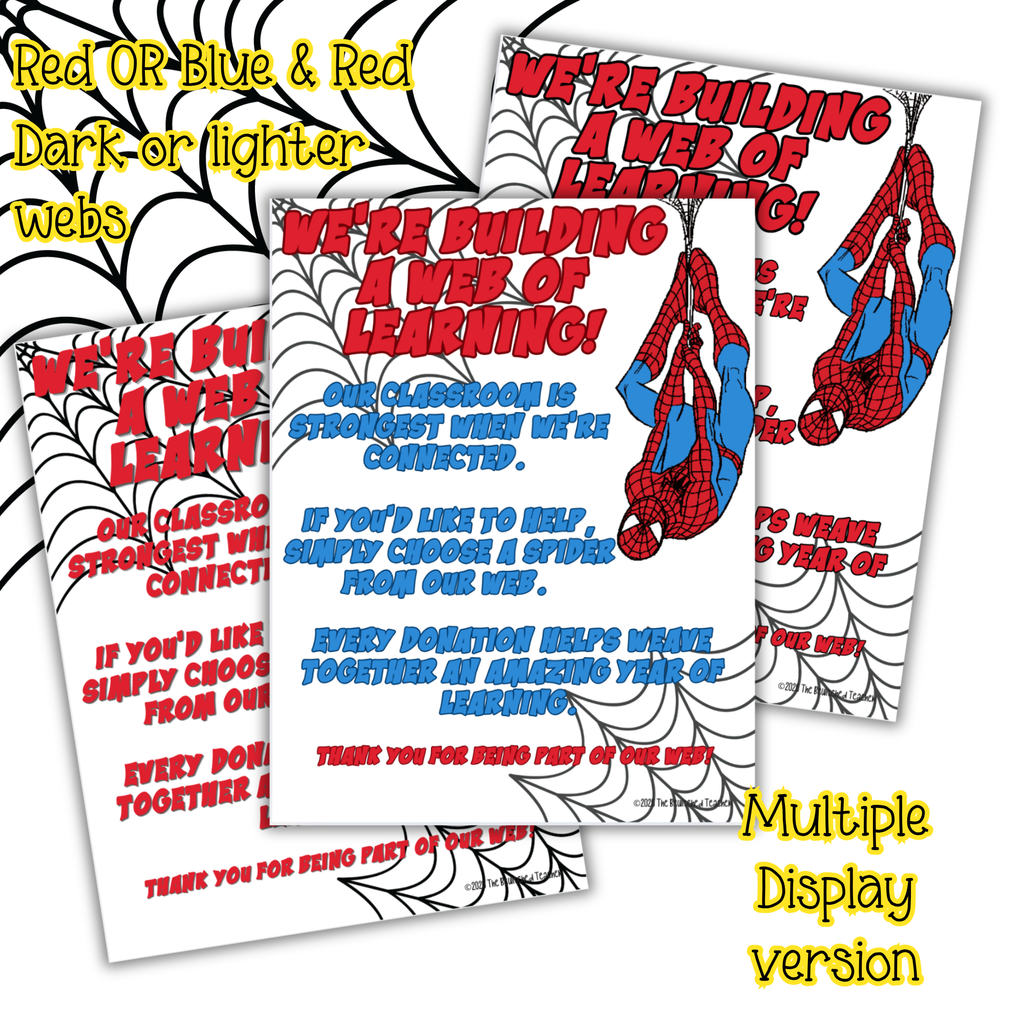 Web of Kindness Classroom Donation Display | Spiderman Back to School | Editable Canva Template