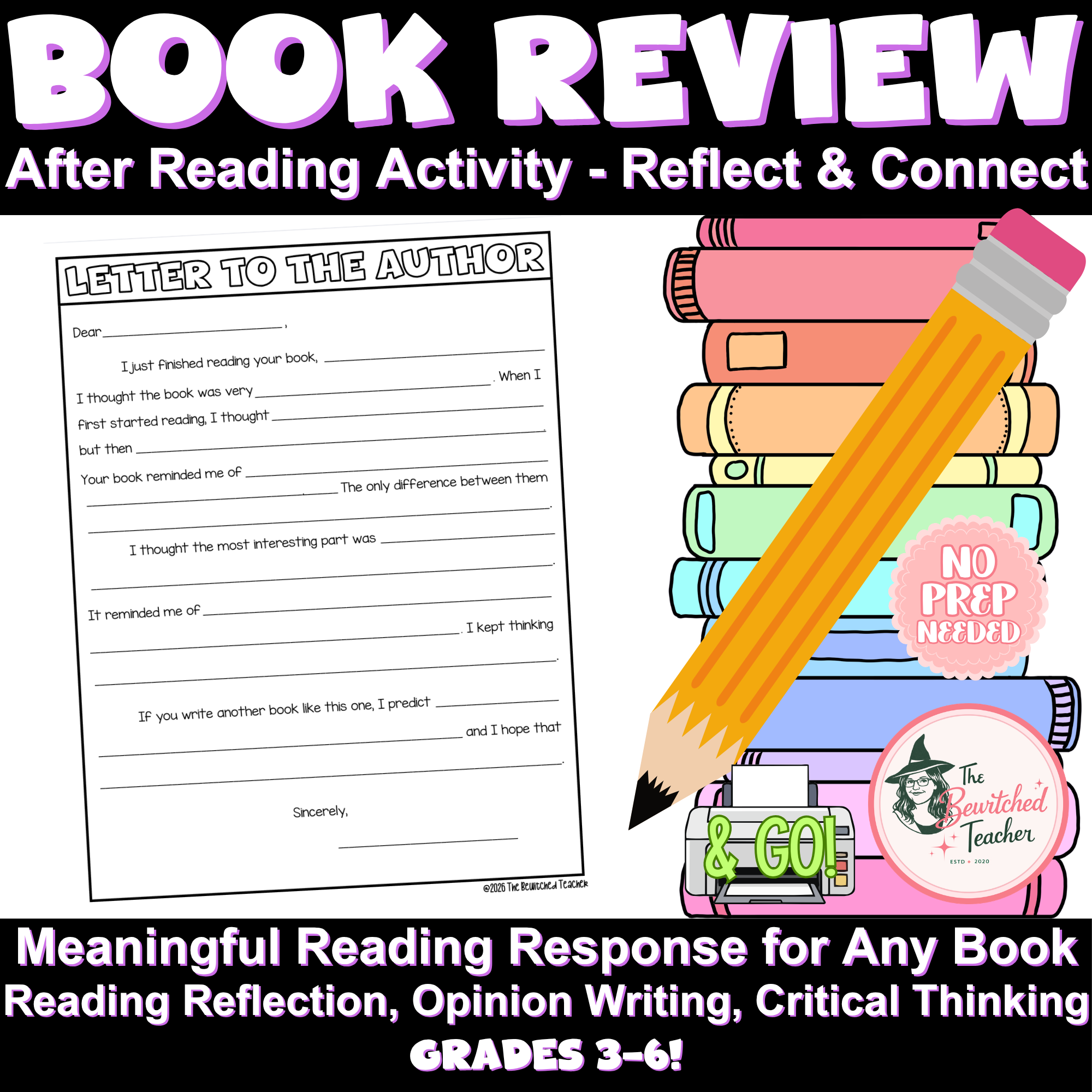 Letter to the Author Reading Activity | Book Reflection Writing Template