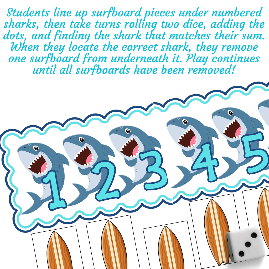 Shark Roll & Remove | Beach-Themed Addition Game