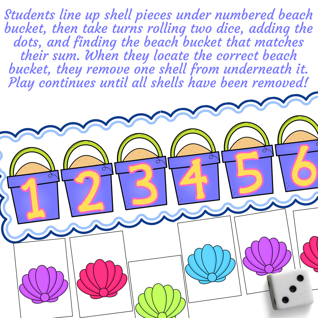 Seashell Collection Roll & Remove | Beach-Themed Addition Game