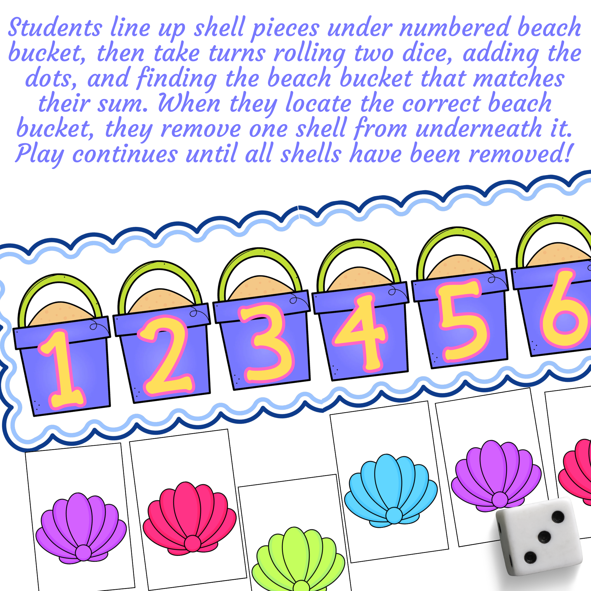 Seashell Collection Roll & Remove | Beach-Themed Addition Game