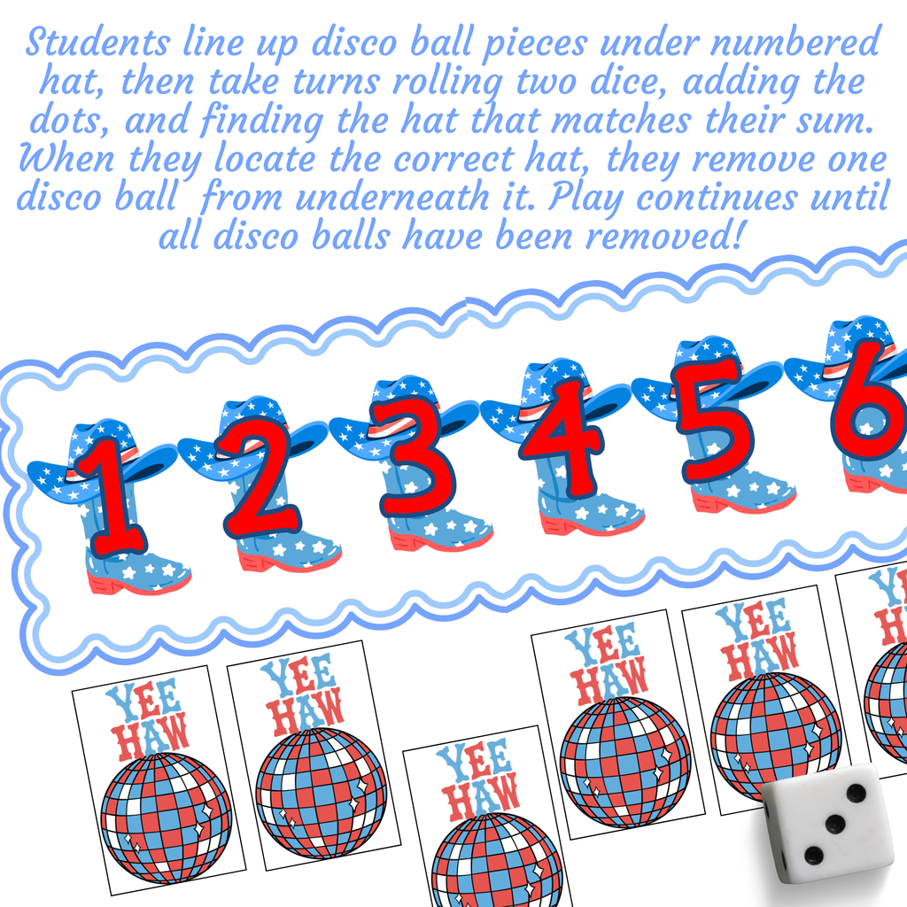 Cowboys & Disco Roll & Remove | 4th of July-Themed Addition Game