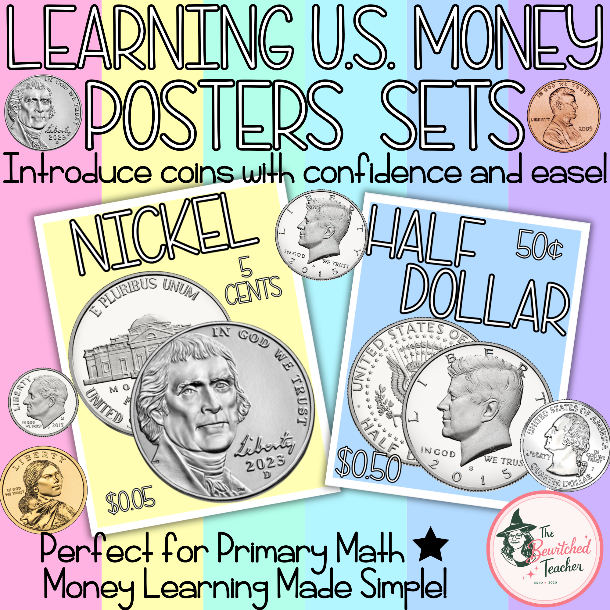 Learning U.S. Money Posters | Penny, Nickel, Dime, Quarter & Dollar Set