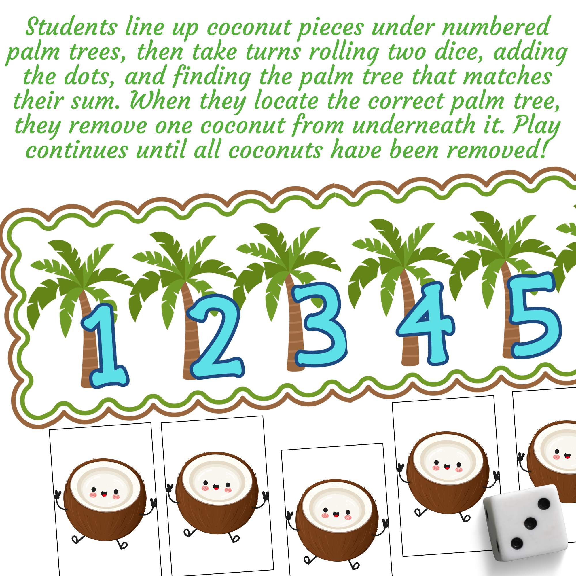 Coconut Roll & Remove | Summer-Themed Addition Game