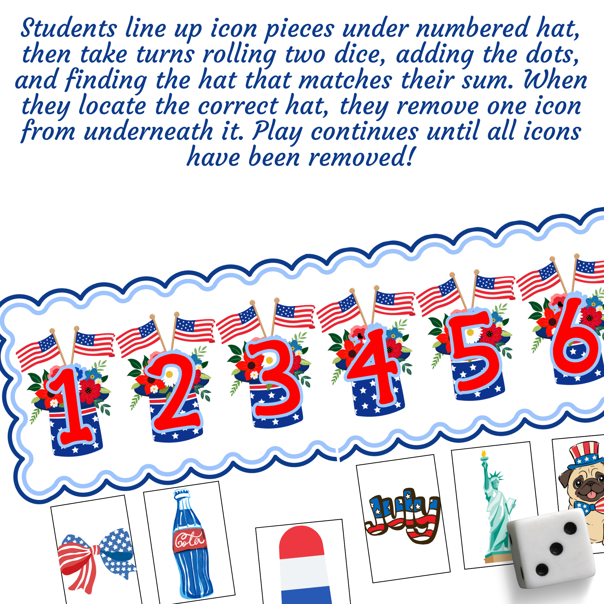 4th of July Icon Roll & Remove | 4th of July-Themed Addition Game