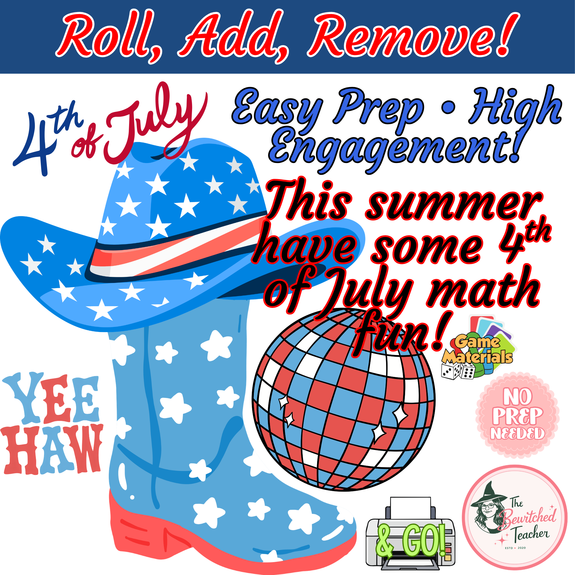 Cowboys & Disco Roll & Remove | 4th of July-Themed Addition Game