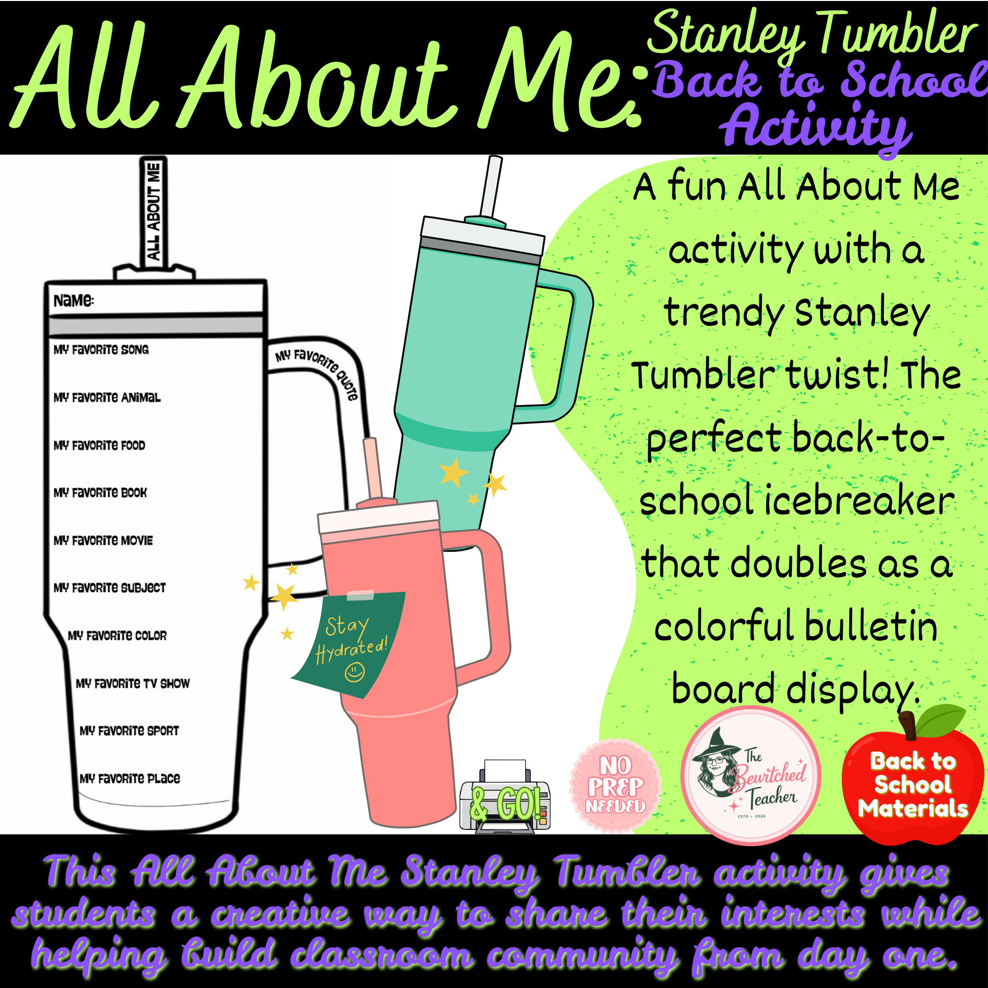 All About Me: Stanley Tumbler Back-to-School Activity